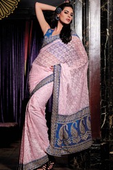 Candy Pink Printed Designer Saree