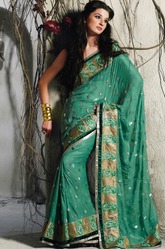 Deep Green Printed Designer Saree