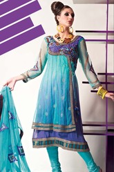 Oriental Aqua Blue Churidar kameez with Dupatta - RS0899