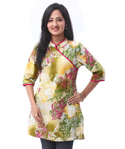 Pink Chinese Style Floral Print Tunic
