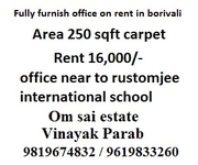 Furnish office on rent near rustomjee international school