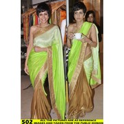 Buy Mandira fluroscent yellow and chicku colors saree