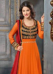 VandV Latest Embroidery Designer Floor Length Orange Anarkali Suits